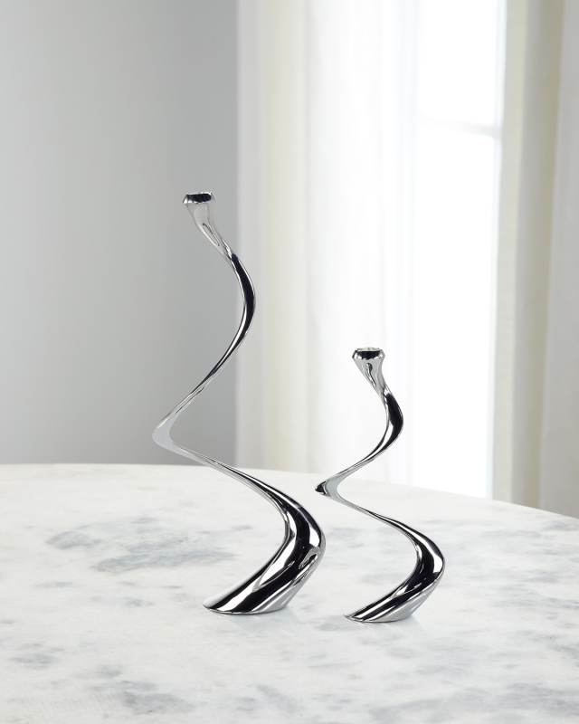 Silver Spiral Candleholders, Set of 2